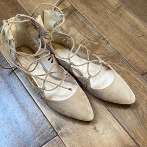 Women's Beige Lace-Up Flats